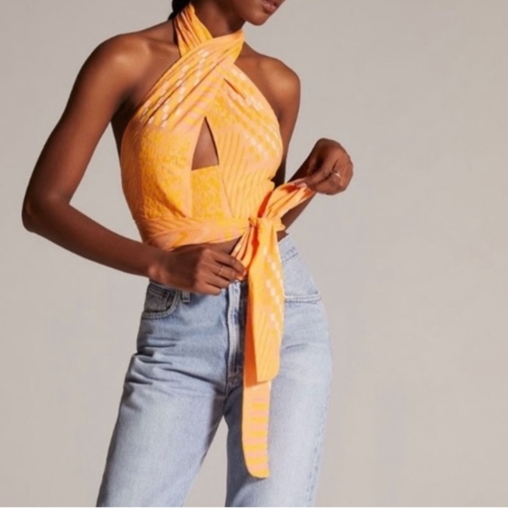 Eva Franco Anthropology Orange Tie Wrap Halter Top Size XL NEW with Tags